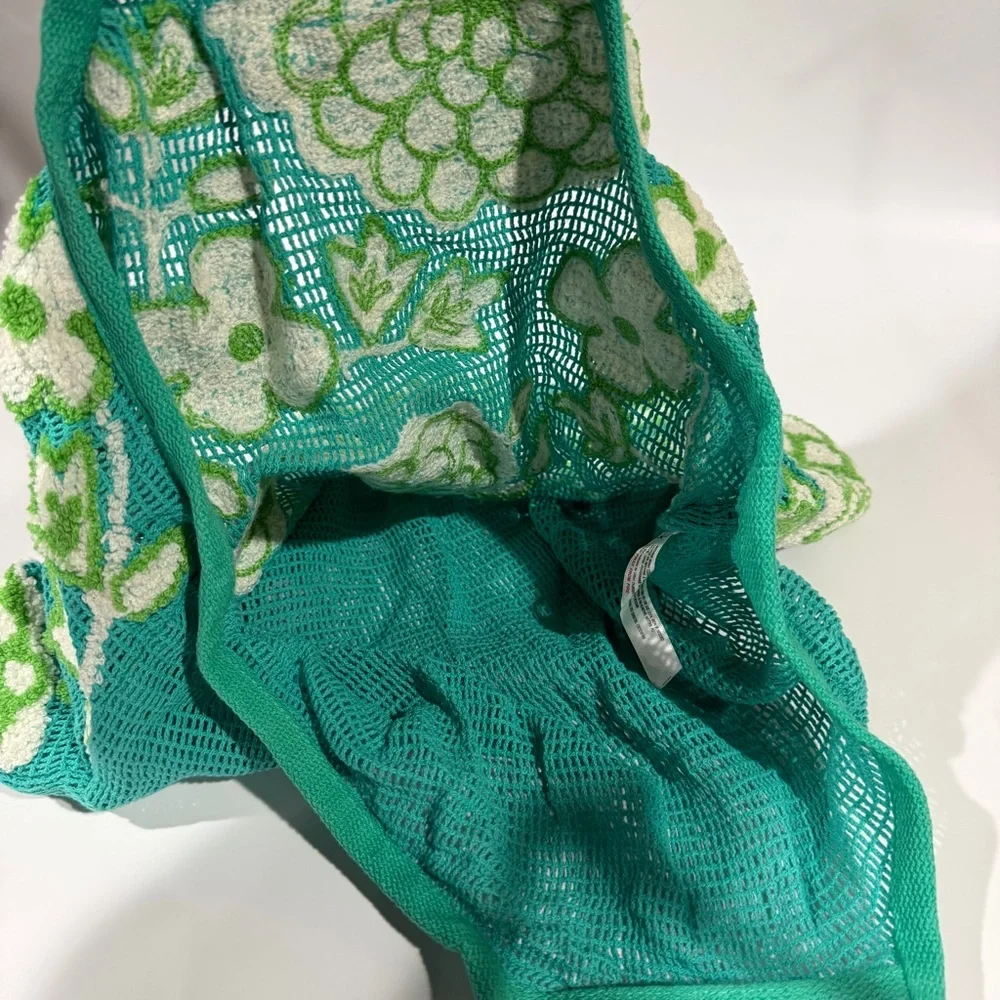 Urban Outfitters Floral Teal Blue Green Tufted Market Slouch Mesh Beach Tote Bag - Picture 5 of 6